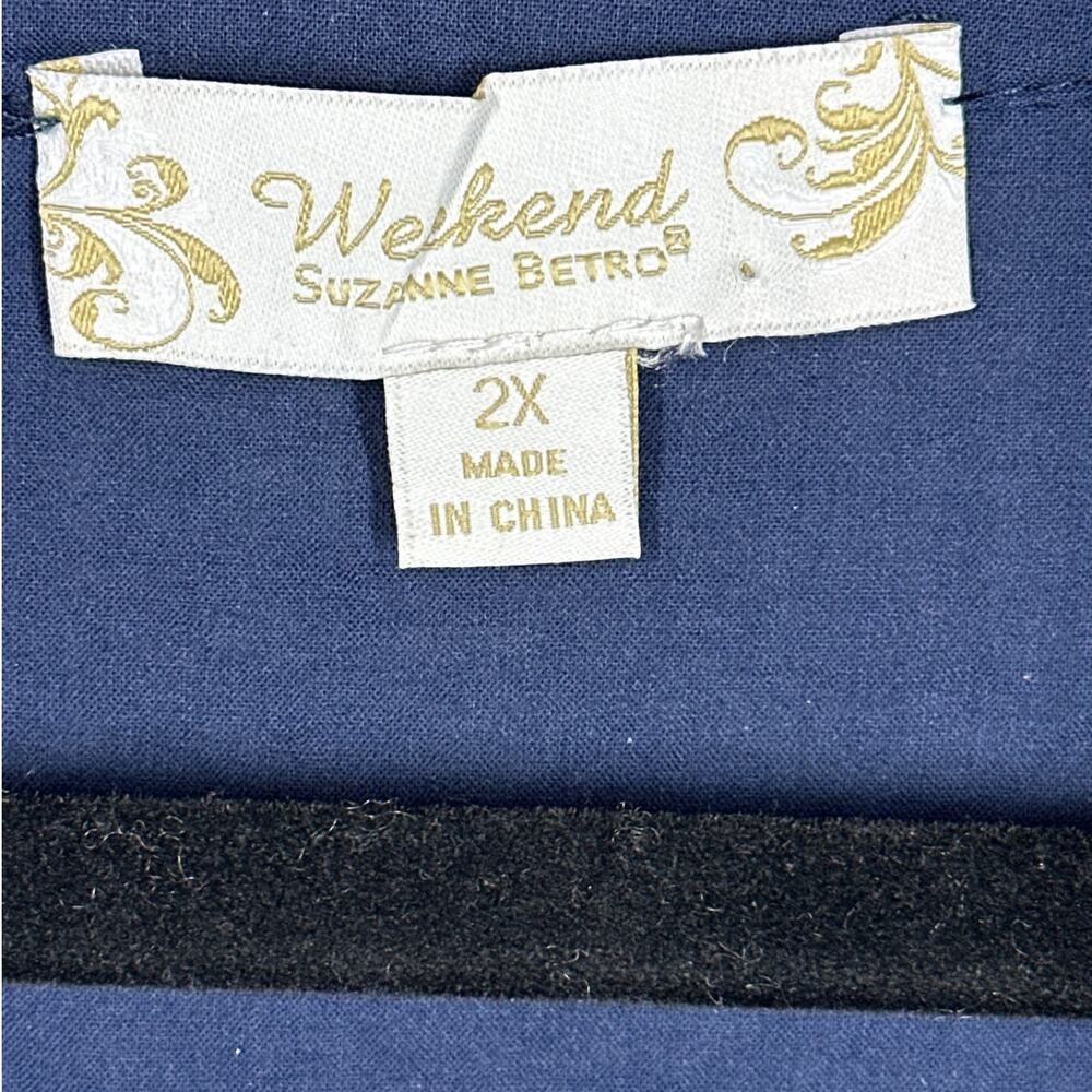 Weekend by Suzanne Betro Floral Embroidered Boho Tunic Blouse Top Blue Gold 2X - Picture 5 of 9